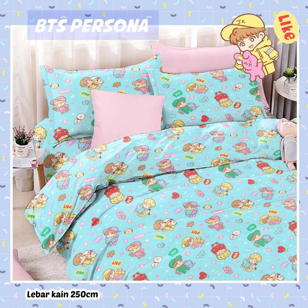 Ga Trải Giường Vải Lanh In Hình Bt21 Bts Màu Xanh Dương / Đen / Hồng