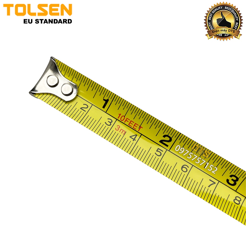 Thước cuộn đa năng 3m TOLSEN, thước kéo thép khóa 3 trong 1 nền vàng vỏ ABS chống va đập phủ TPR – Tiêu chuẩn châu Âu