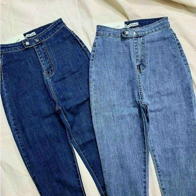 Quần jean nữ lưng siêu cao chất co giãn cạp 2 nút bấm lai cuốn xịn sò 3 màu thời trang