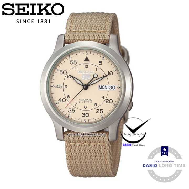 Đồng Hồ Nam Seiko 5 quân đội SNK803K2S - Máy cơ - Dây Nato Vàng - Mặt Vàng , chống nước , bảo hành chính hãng