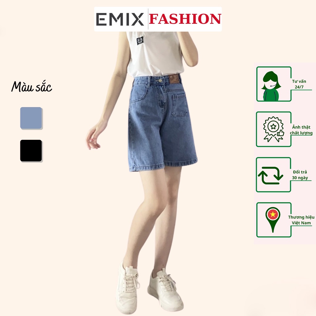 Quần short nữ chất jean cạp cao túi trước EMIX (2 màu), unisex, form rộng, chất đẹp không bai màu, năng động 9015