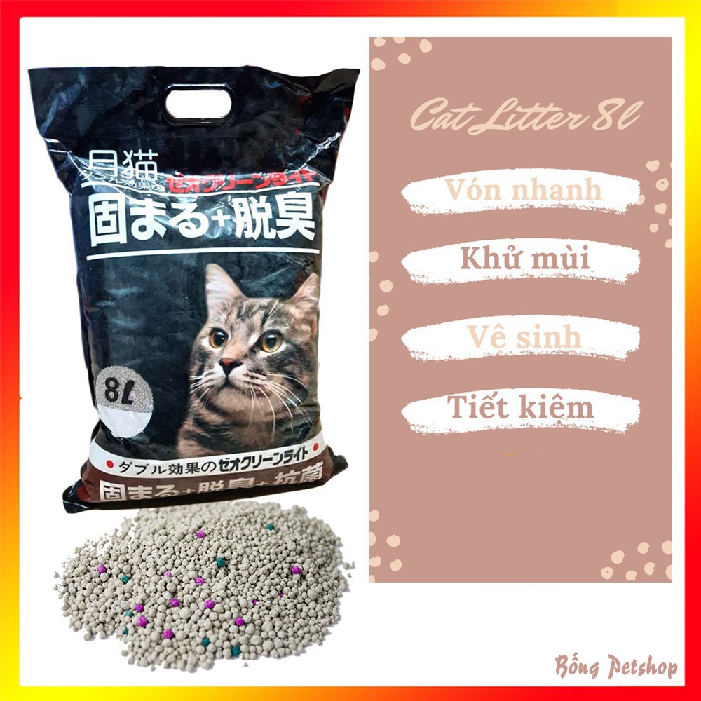 Cát vệ sinh mèo Nhật 8L(4kg) - Cát mèo hút vón cục nhanh, ít bụi, khử mùi, mùi hương nhẹ