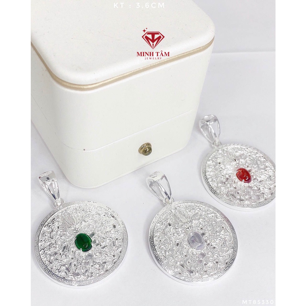 Mặt dây chuyền bạc nam hình tròn mặt rồng gắn đá chất liệu bạc ta-Minh Tâm Jewelry