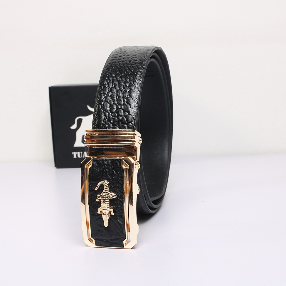 Thắt lưng bản to da thật - Dây nịch lưng da bò thật 100% vân cá sấu cao cấp