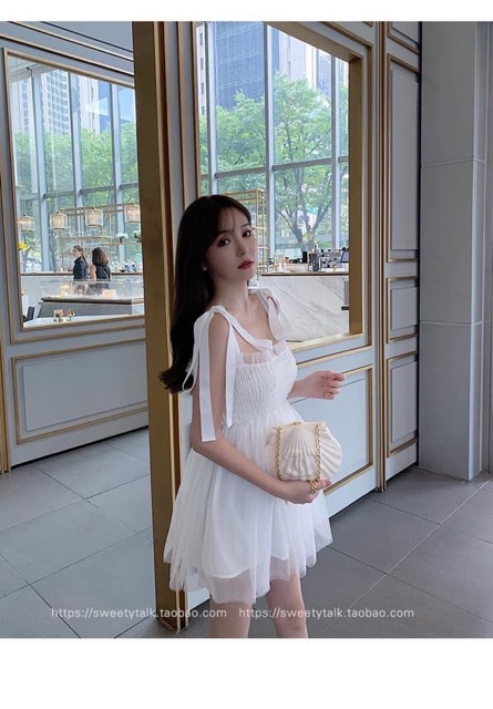 Đầm lưới công chúa 2 dây ruy băng form ngắn che quần đùi | BigBuy360 - bigbuy360.vn