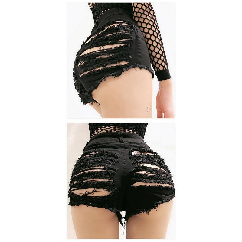 672#summer Quần short denim Lưng Cao Thiết Kế Xẻ Rách Thời Trang Quyến Rũ Cho Nữ