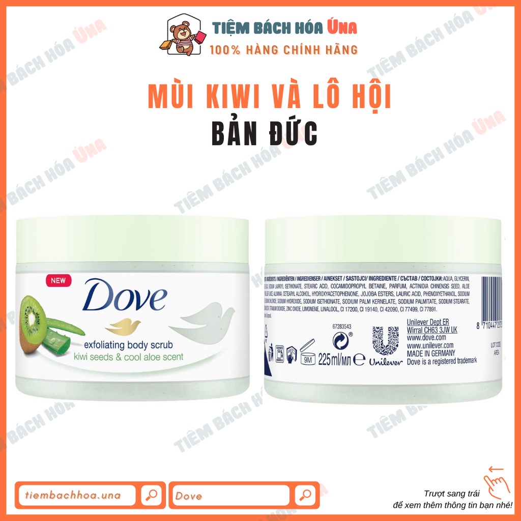 [Hàng Đức/US] Tẩy tế bào chết Dove Exfoliating Body Polish 225ml hương lựu, macca, kiwi