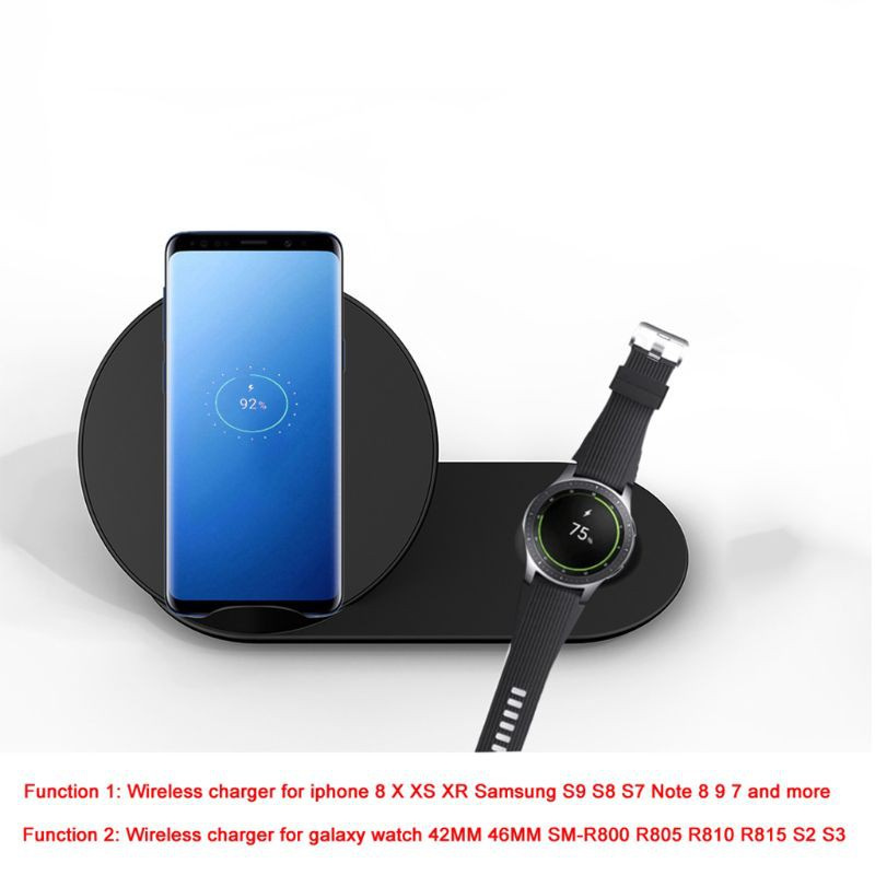 Đế Sạc Không Dây 2 Trong 1 Qi Cho Iphone X Xr Xs Max 8 Samsung S9 S8 S7 Note 9 8 Galaxy Watch Gear S3 S2 Huawei Mate Rs Mate 20