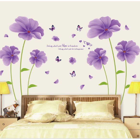 Decal dán tường hoa tím chống thấm