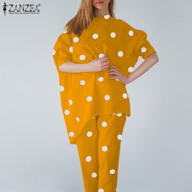 Zanzea Set Áo Thun Ngắn Tay + Chân Váy Chấm Bi Thời Trang Nữ