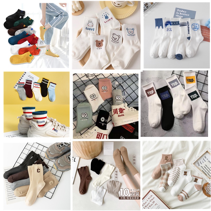 5 Đôi tất WAFNHA bằng cotton in họa tiết hoạt hình dễ thương cho nữ