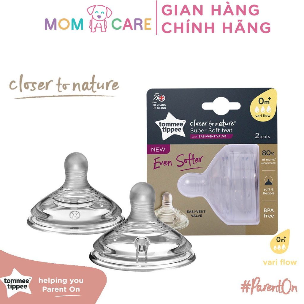 Núm ty silicon siêu mềm tự nhiên cho bé Tommee Tippee Closer to Nature Vari Flow từ sơ sinh