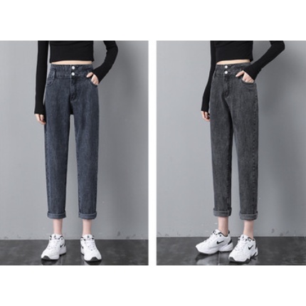 Quần jean baggy nữ lưng cao, quần bò form đẹp đi học ulzzang thời trang nữ 2 nút 2 cạp quần