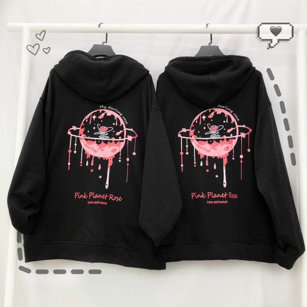 Áo khoác dây kéo có nón vũ trụ hồng Unisex form rộng freesize chất nỉ ngoại ZURAVN