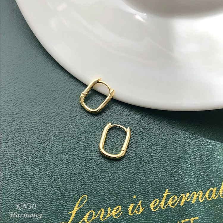 Bông tai nữ khuyên bạc mạ vàng Ellipse chốt bấm đơn giản, cá tính, unisex | HARMONY ACCESSORIES KN30