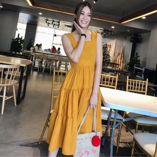 [Ảnh thật] Đầm vàng xoè 2 dây bản to siêu đẹp ulzzzang