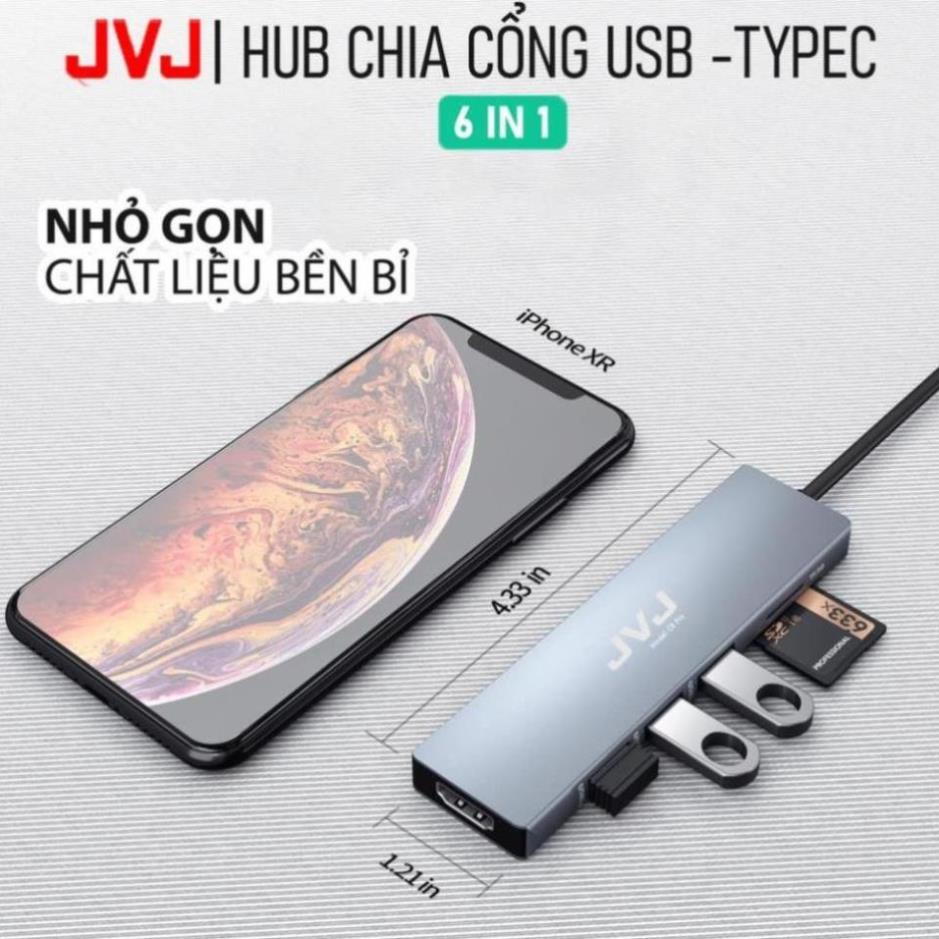 Hub type C USB C6 JVJ 6 trong 1 đa năng cổng chuyển đổi chia cổng USB 3.0 tốc độ 500Mb/s SD, TF, 4K,HDMI cho MacBook lap