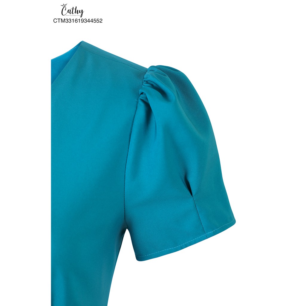 Đầm phom A công sở Cathy Clans giả áo phủ 1 bên xếp 2 ly - xanh ngọc bích | BigBuy360 - bigbuy360.vn