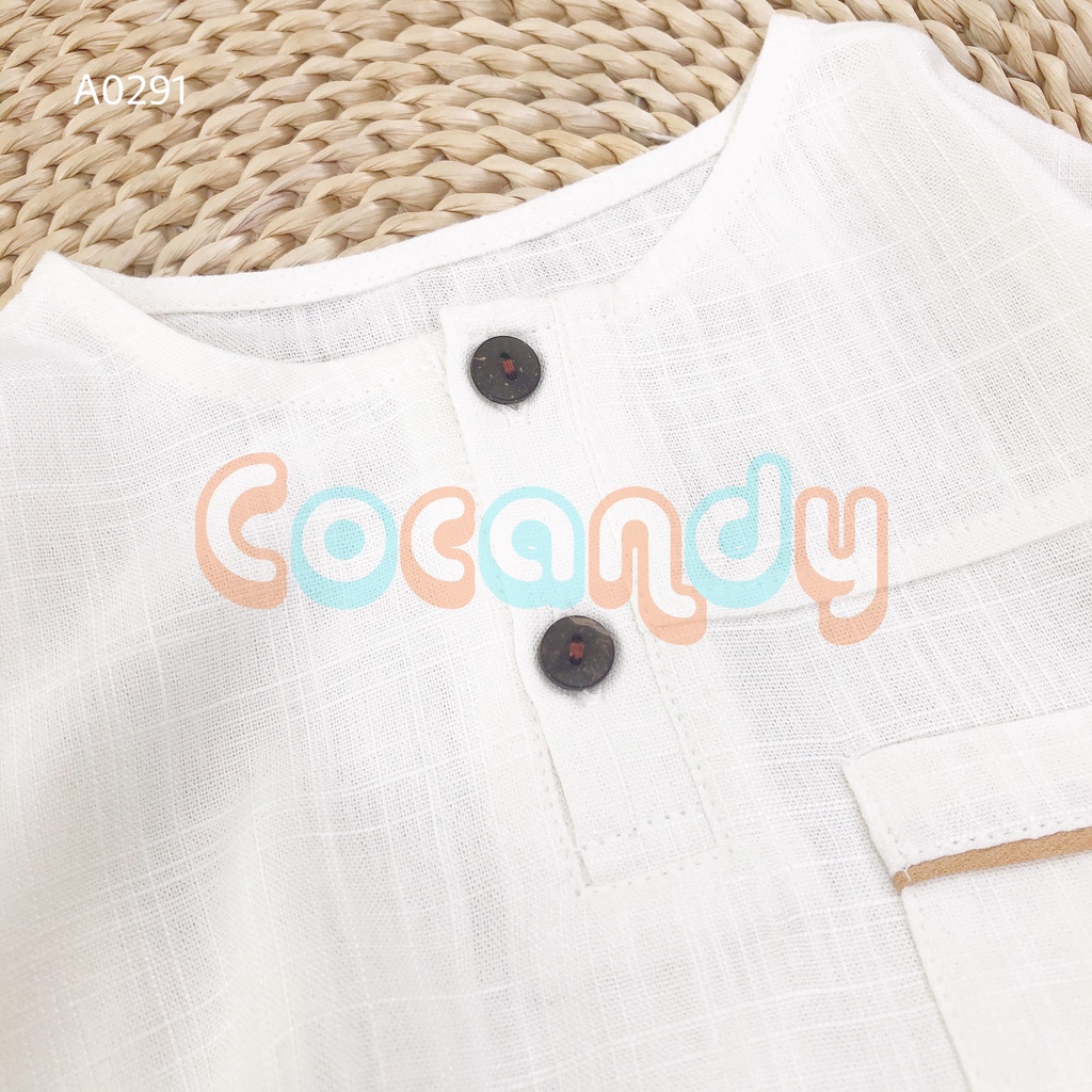 Set đồ cho bé -Áo cộc TRẮNG cổ tròn và quần cộc kaki nâu nhạt cho bé của COCANDY mã A0291, QK103274