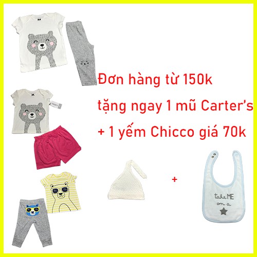 Bộ cộc tay cotton bé gái, set cộc tay bé gái hãng Carter's chính hãng xuất dư cho bé từ 0-24 tháng