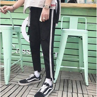 Màu đen rách gối 2 line trắng