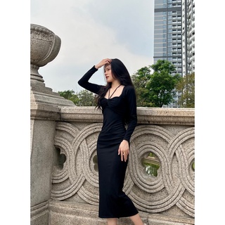 X082 Cabernet  Đầm thun body, dây cổ