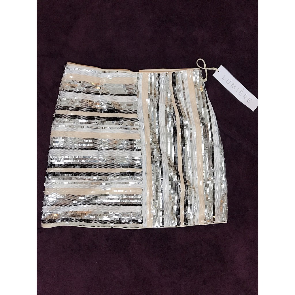 CHÂN VÁY MINI ÁNH KIM Striped Sequin Mini Skirt