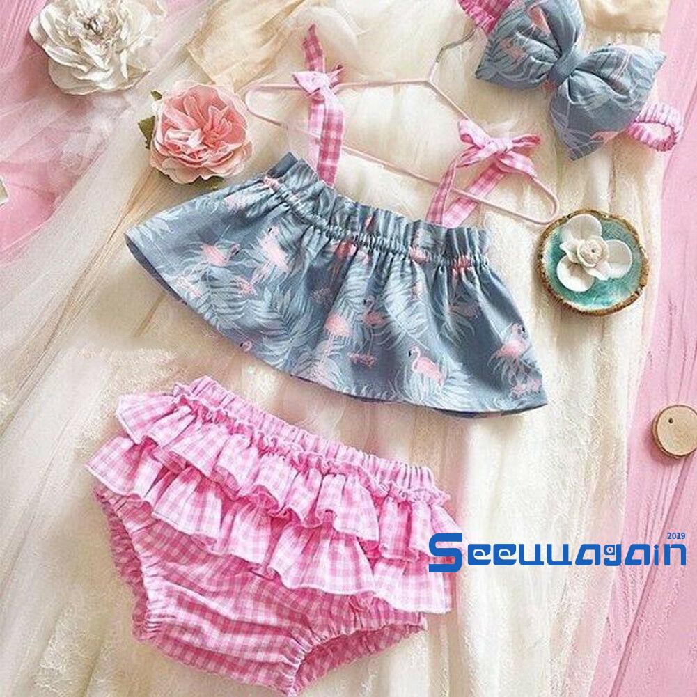 Set áo quần họa tiết chim hồng hạc dễ thương cho bé gái