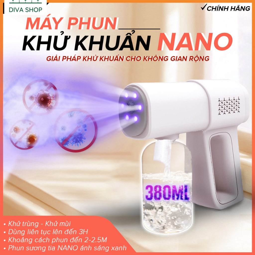 Máy Khử Khuẩn Nano Súng Phun Sương Khử Khuẩn Cầm Tay Diệt Vi Khuẩn Sát Trùng K6 Laser 8 Mắt UV Cổng USB Không Dây