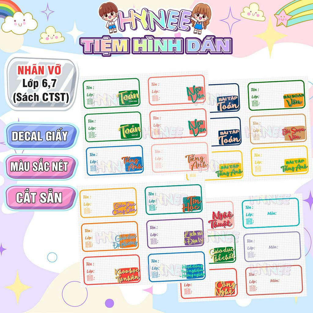 Nhãn Vở Tên Môn Học Cấp 1, Cấp 2, Cấp 3 - Bộ Nhãn Tập Chương Trình Mới Tiện Lợi - Sticker Nhãn Vở Môn Học - HYNEE