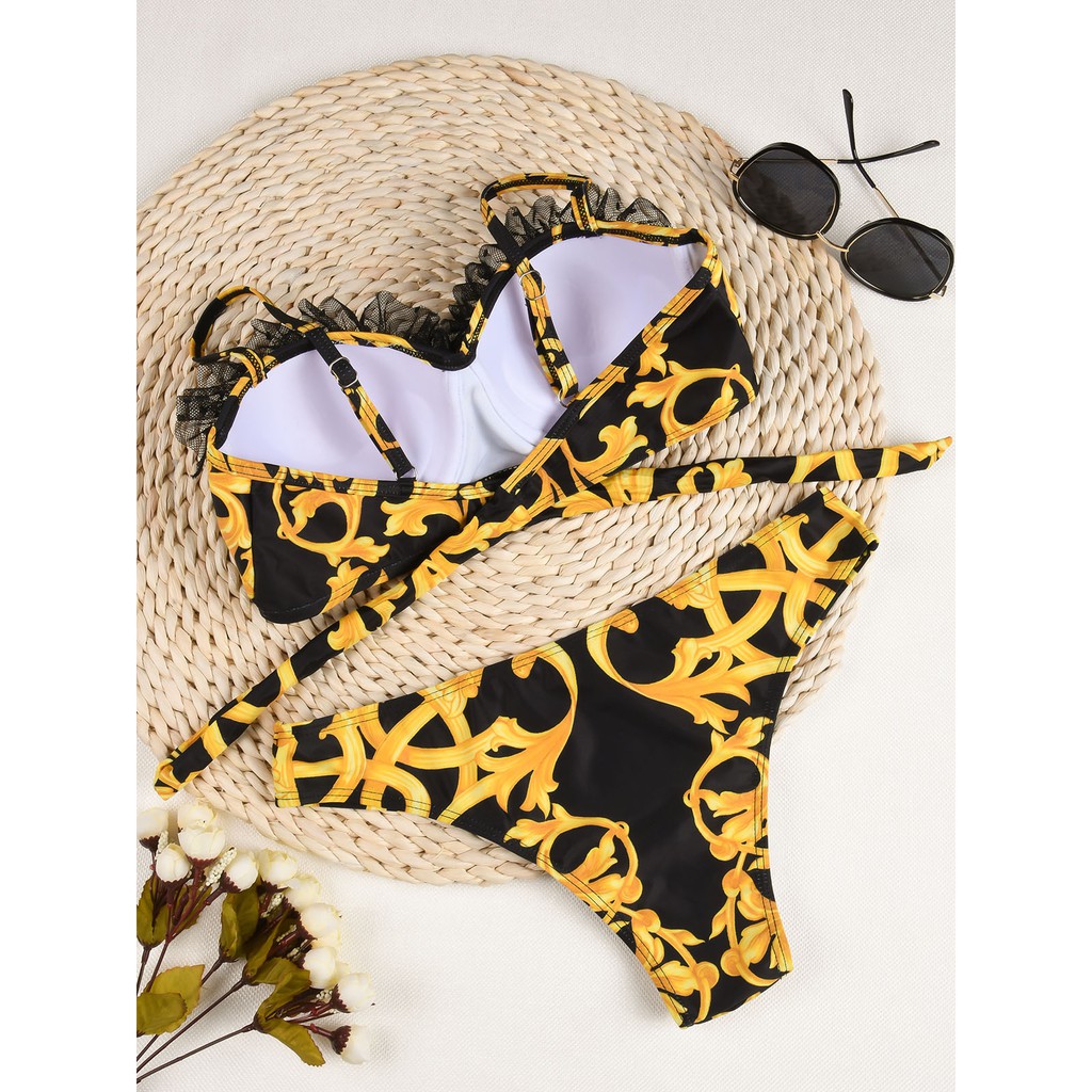 [BKN1313] &lt;ÂU&gt; SET BIKINI HOA VĂN VÀNG BÈO NGỰC (CÓ GỌNG)