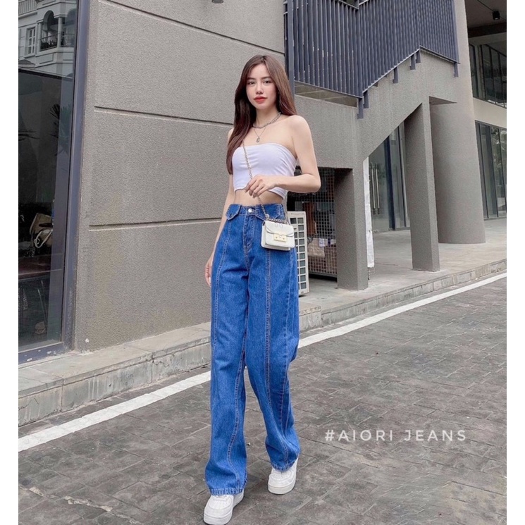 Quần Jeans Nữ Aiori Quần Bò Nữ Aiori Ống Rộng Cạp Cao Nắp Túi Kiểu Bò Suông Phong Cách Thời Trang Hàn Quốc_3412