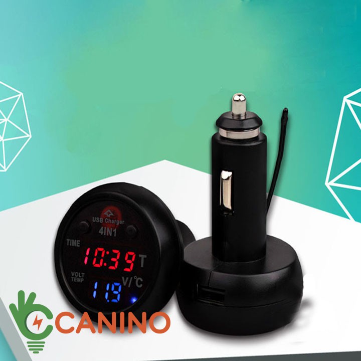 [ GIÁ SỐC ] Tẩu sạc điện thoại kiêm đồng hồ đo điện áp, nhiệt độ trên ô tô 3in1