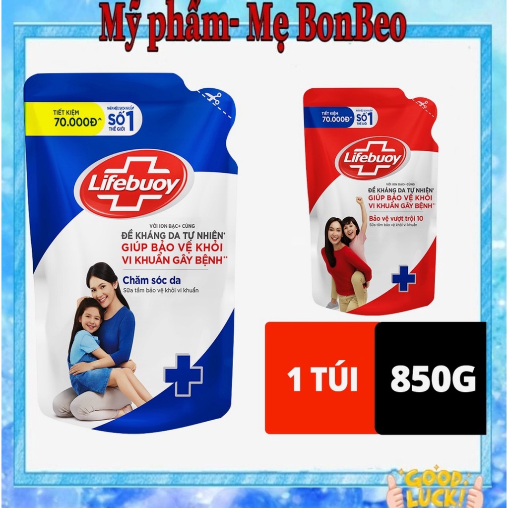 Sữa tắm Lifebuoy túi 850g dưỡng ẩm mềm mịn giúp bảo vệ khỏi 99.9% vi khuẩn và ngăn ngừa vi khuẩn lây lan trên da