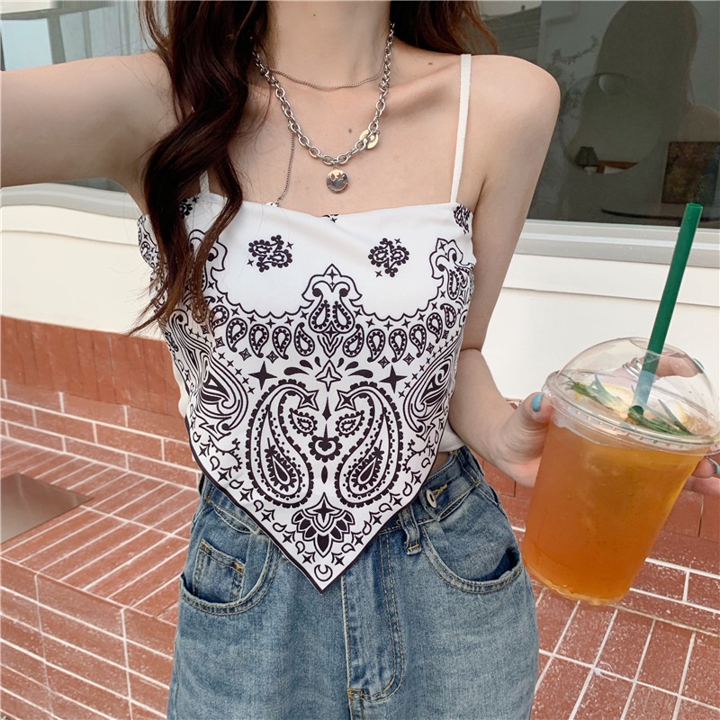 Áo Hai Dây Dáng Ôm In Họa Tiết Phong Cách Cổ Điển Quyến Rũ Thời Trang Mùa Hè Hàng Mới 2022