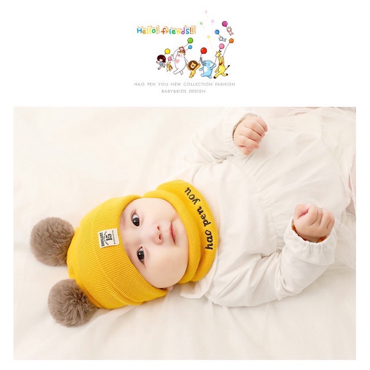 SET KHĂN MŨ QUẢ BÔNG SIÊU ĐÁNG YÊU CHO BÉ