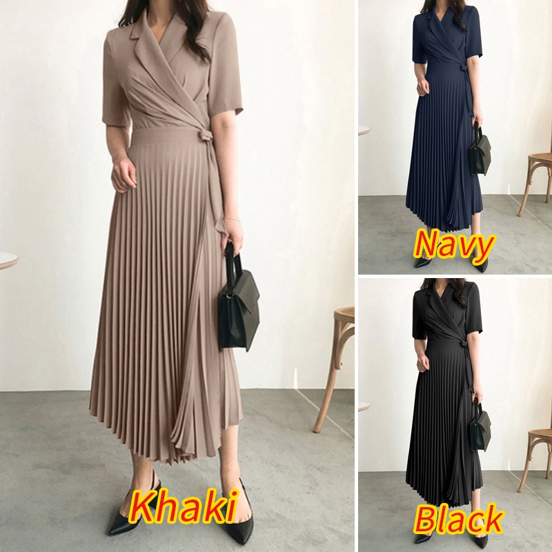 Đầm Zanzea dáng dài tay ngắn cổ bẻ thắt dây thời trang cho nữ