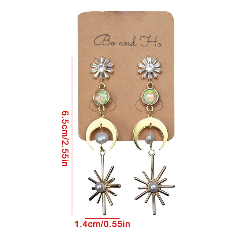 Khuyên Tai Đính Ngọc Trai Họa Tiết Mặt Trăng Mặt Trời Thời Trang Cho Nữ