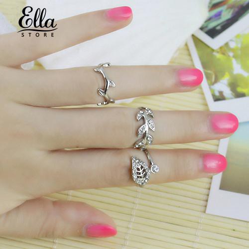 Ellastore 3Pcs Fashion Women's Alloy Gold/Silver Rhinestone Leaf   Ring