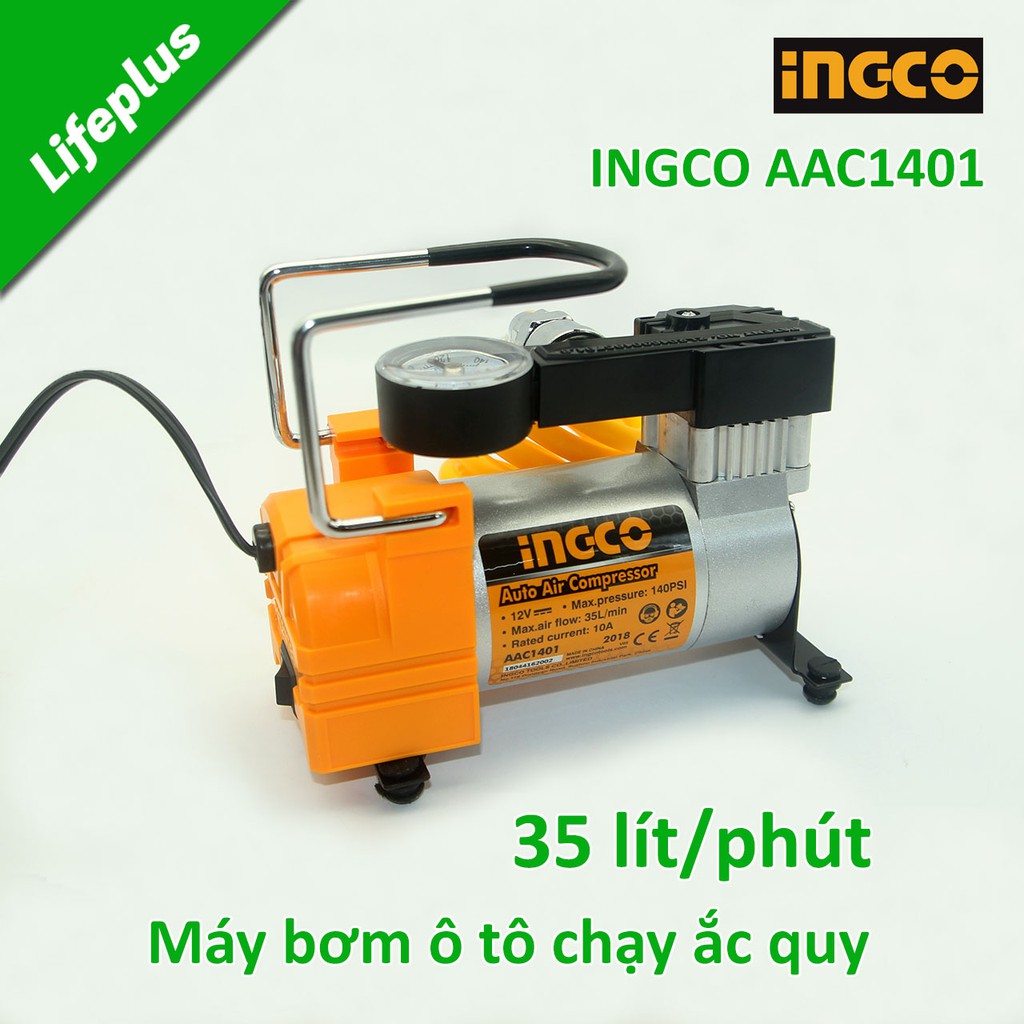 Máy bơm xe ô tô chạy ắc quy 12v 35 lít/phút áp lực 9.8kg/cm² Ingco AAC1401