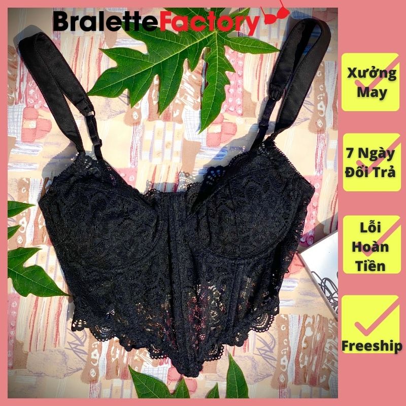 Áo lót bralette ren, croptop sexy, mút lót, mẫu honey đen [N05]