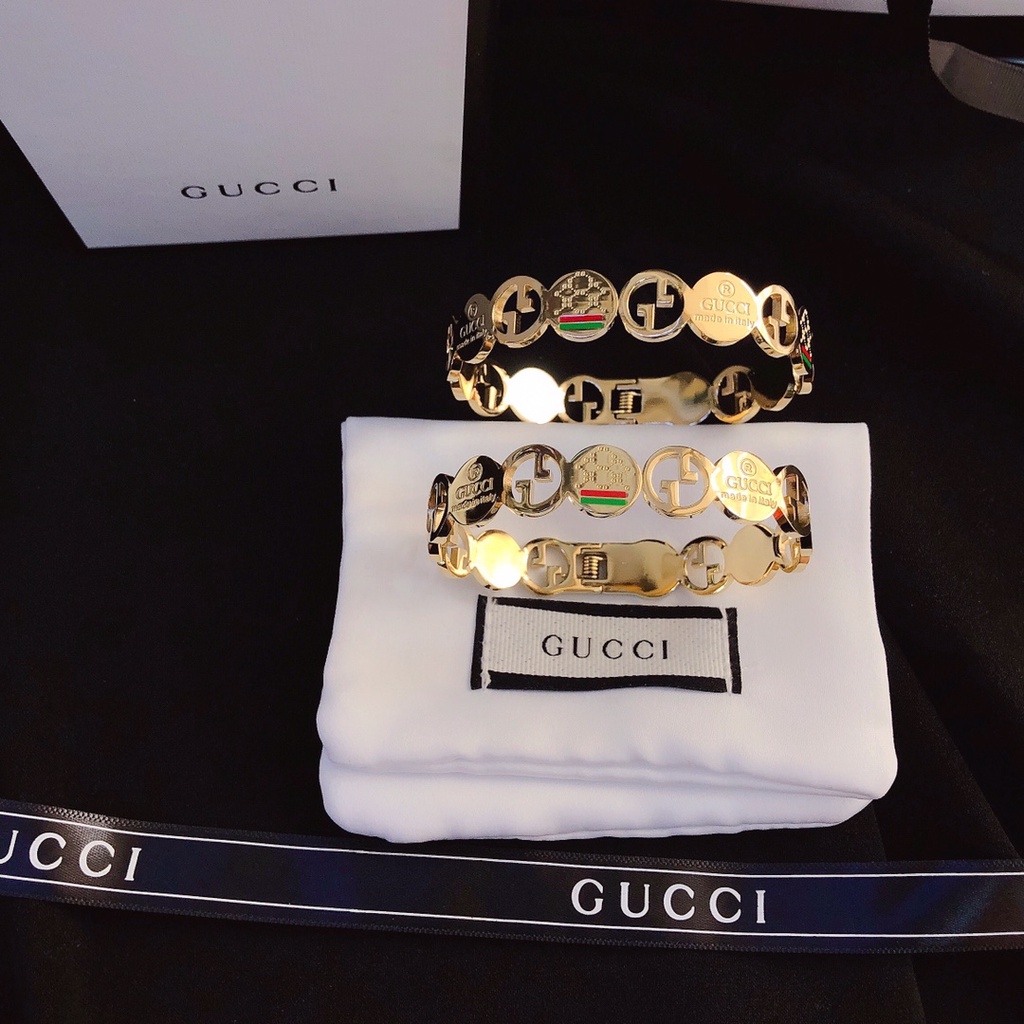 Vòng Tay Gucci Bằng Thép Titan Nhẹ Dát Khảm Chữ Không Phai Màu Đơn Giản Cổ Điển Đa Ứng Dụng Sang Trọng Cho Nam Và Nữ