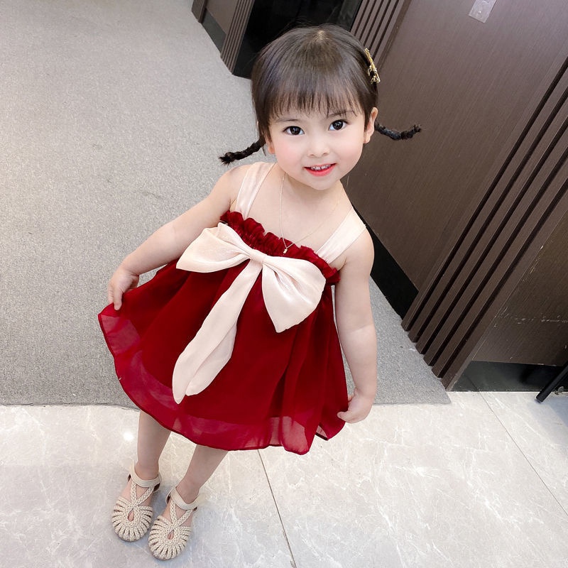 Đầm Công Chúa Sát Nách Đính Nơ Xinh Xắn Cho Bé Gái 1-3 Tuổi