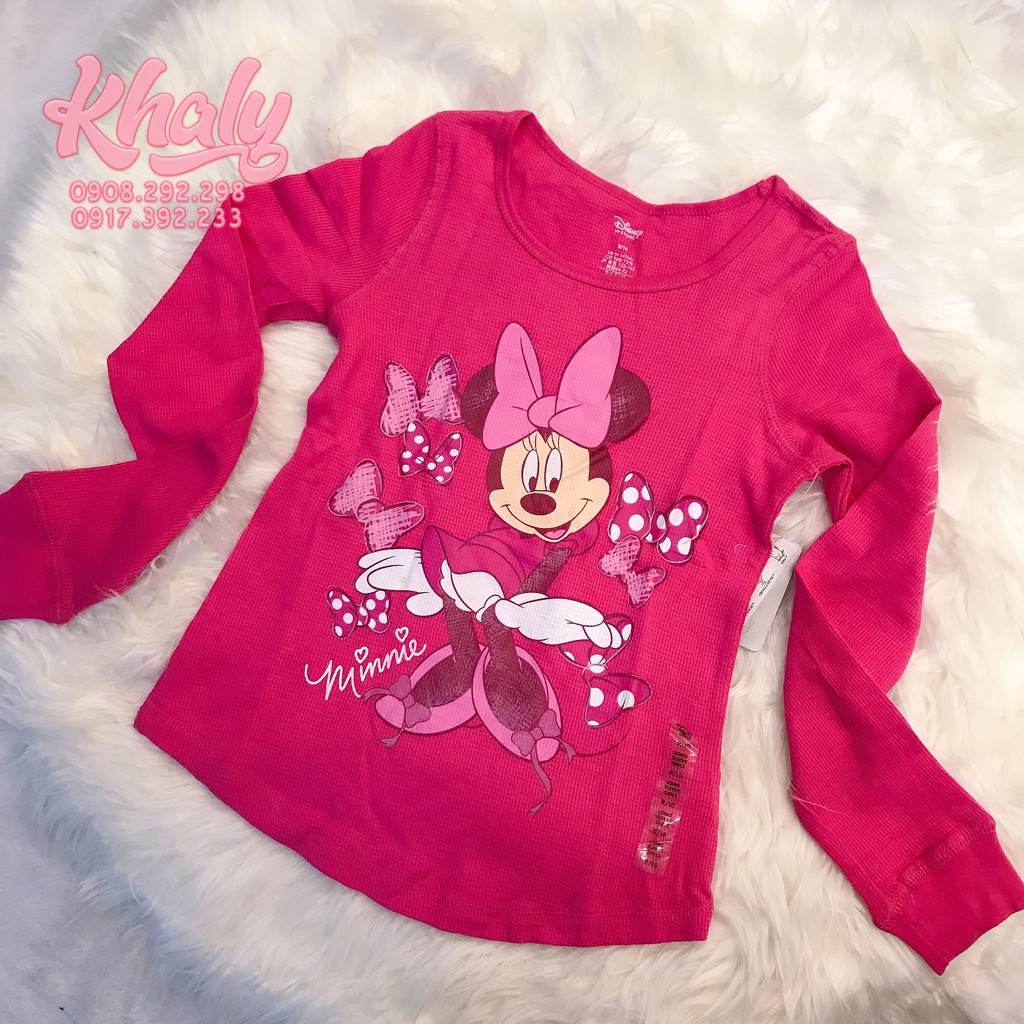 Áo tay dài trẻ em hình chuột Minnie Mouse màu hồng đậm size L cho bé gái 9,10 tuổi (Mỹ US-UK) - ATTDMK05