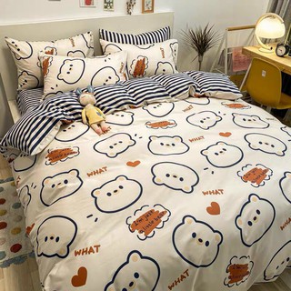 Bộ chăn ga gối drap giường chất cotton poly họa tiết lợn trắng
