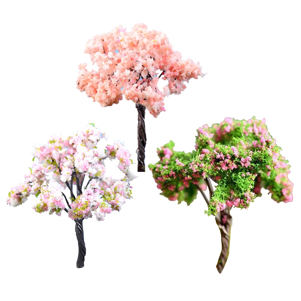 Set 3 Đồ Trang Trí Hình Cây Hoa Anh Đào Mini Xinh Xắn Cho Tiểu Cảnh/ Nhà Búp Bê