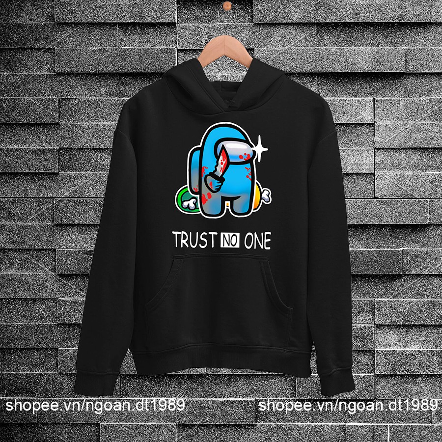 [Hàng Mới Về] Áo Hoodie Among US TRUST NO ONE 2 Màu Đen Và Trắng Chất Nỉ Dầy Dặn