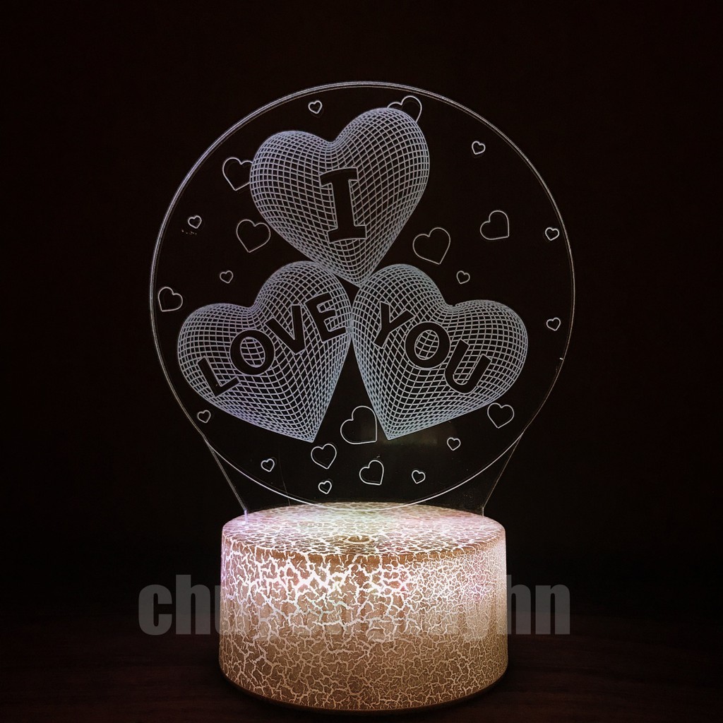 Đèn ngủ 3d TIM I LOVE YOU, đèn trang trí, quà tặng sinh nhật, quà tặng tình yêu, valentine