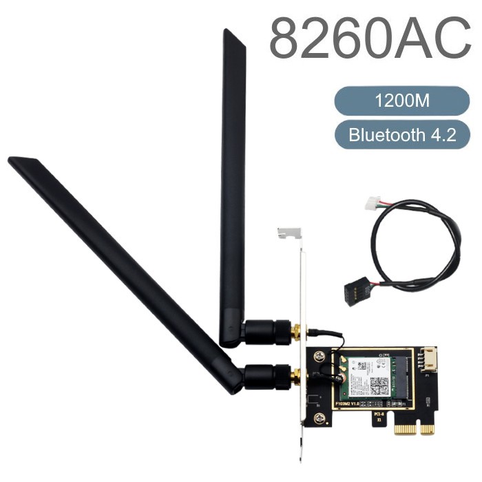 ❖▲✲Intel 8260AC, M.2 to PCIE card, bộ thu sóng wifi 2.4G và 5G, tốc độ 1200M, kết nối bluetooth 4.2
