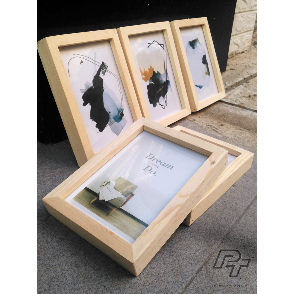 Bộ 05 Khung ảnh 13x18 - Khung hình gỗ thông mặt kính - Khung ảnh đẹp để bàn tiệc - Picture Frames Tiệm Khung PT